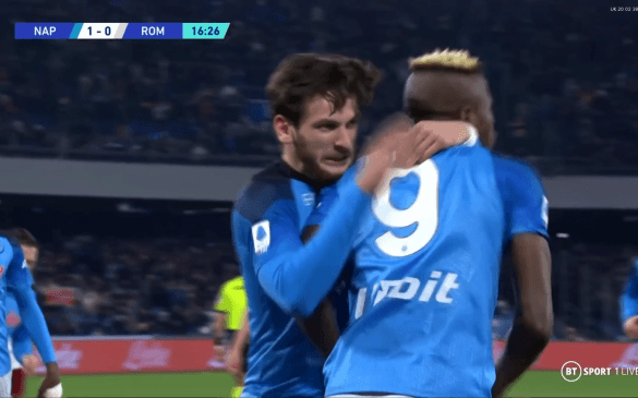 კვარას ასისტი და ოსიმენის გოლი - ნაპოლი რომასთან დაწინაურდა